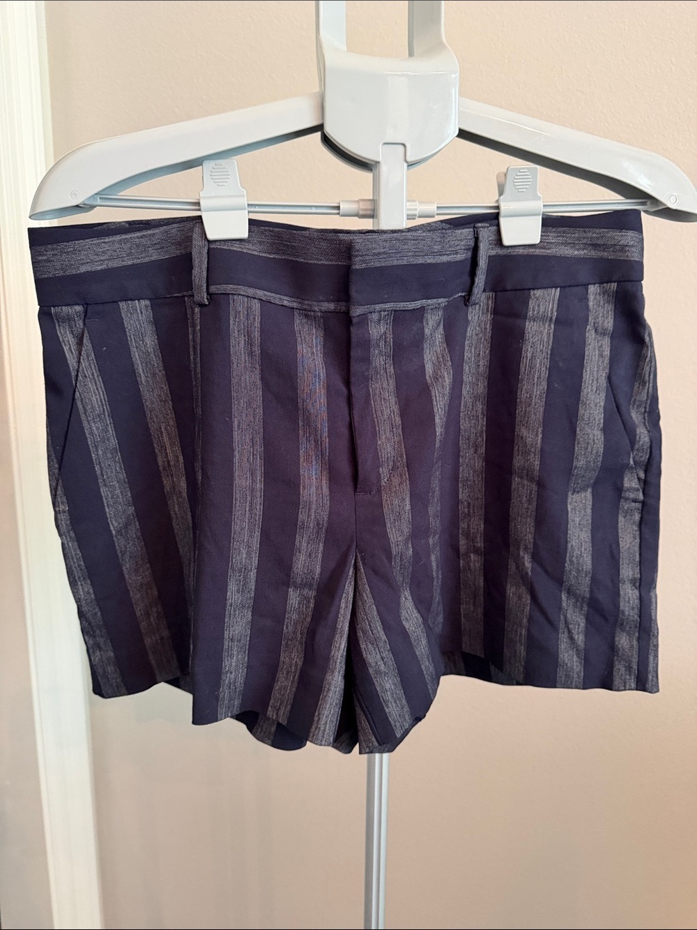 Banana Republic Navy and Gray Vertical-Stripe High-Waist Shorts